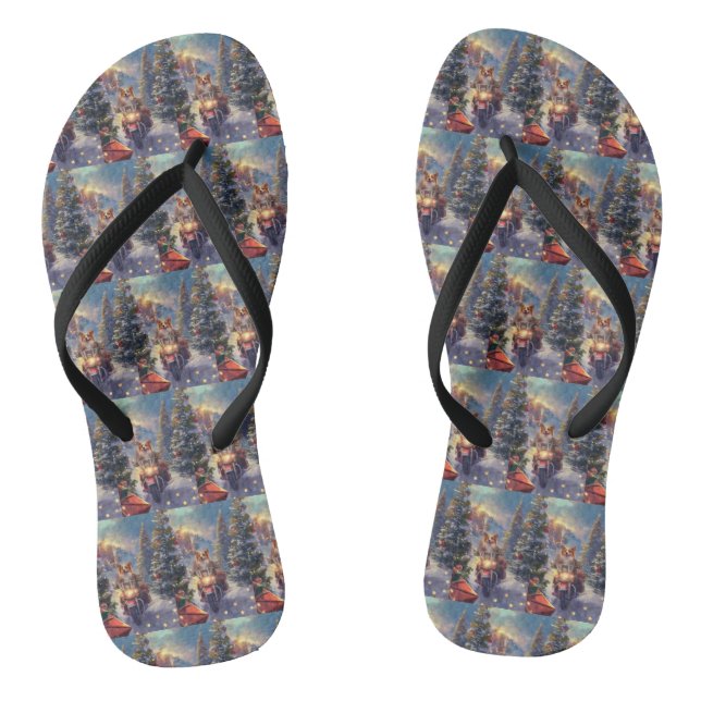 Chanclas Perro Corgi Montando Motocicleta Navidad (Plantilla)