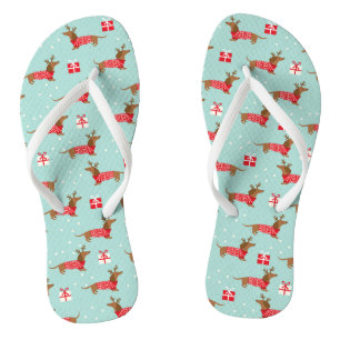 Chanclas Perro Cute Dachshund Nieve Invierno Navidad Festej