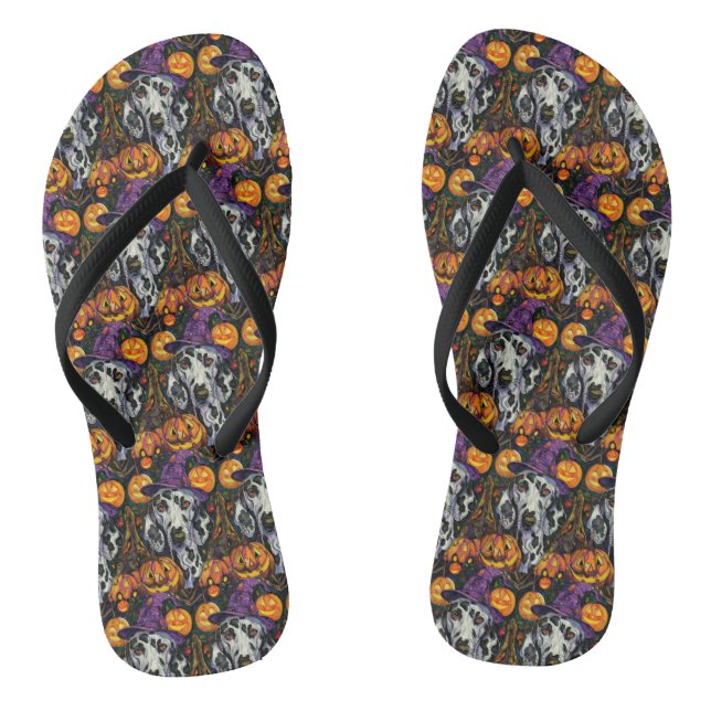 Chanclas Perro dálmata espeluznante, bruja de Halloween y c (Plantilla)