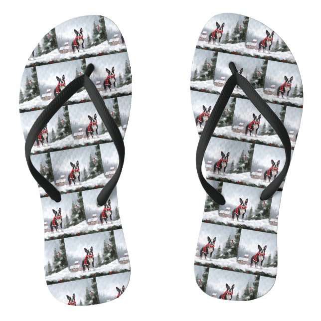 Chanclas Perro de Boston Terrier en Navidades de Nieve (Plantilla)