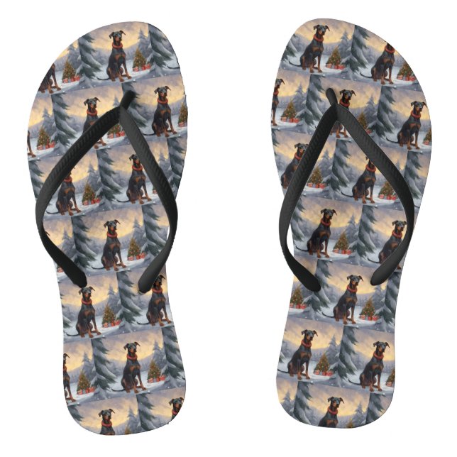 Chanclas Perro Doberman en Navidad con Nieve (Plantilla)