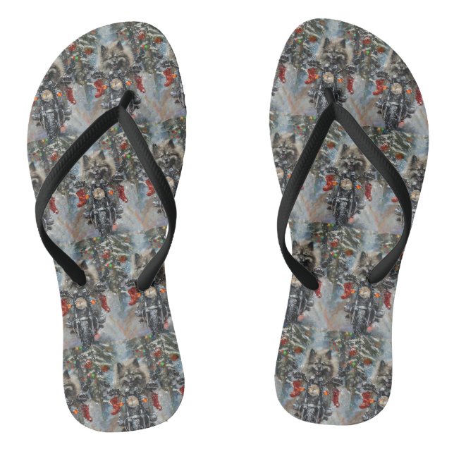 Chanclas Perro Keeshond montando motocicleta Navidad (Plantilla)