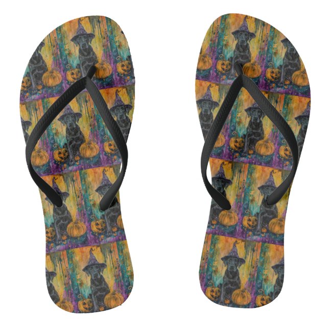 Chanclas Perro Labrador espeluznante, bruja de Halloween y  (Plantilla)