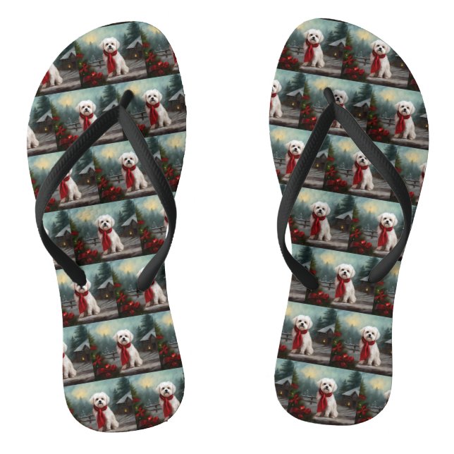 Chanclas Perro maltés en Navidad de nieve  (Plantilla)