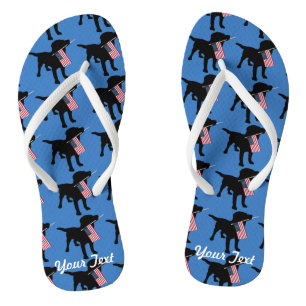 Chanclas Perro negro del laboratorio con bandera de los Est