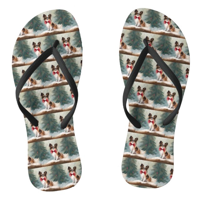 Chanclas Perro Papillon en Navidades de nieve (Plantilla)