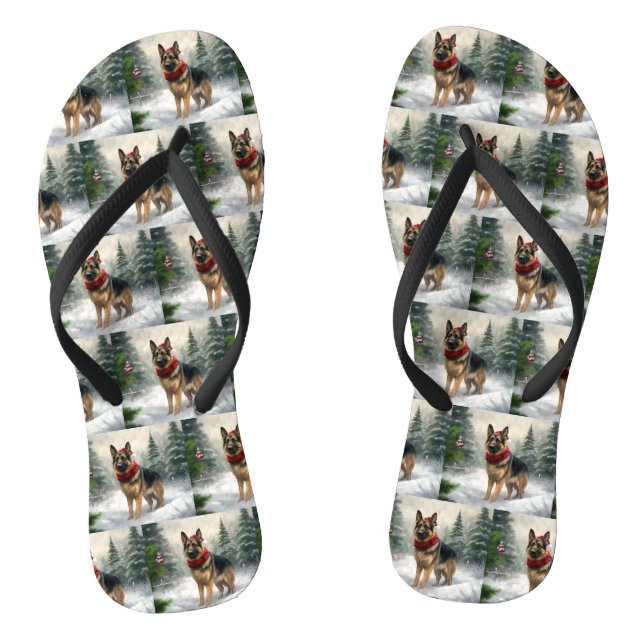 Chanclas Perro pastor alemán en Navidad con nieve (Plantilla)