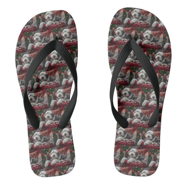 Chanclas Perro Pastor Inglés Antiguo Navidad Festiva (Plantilla)