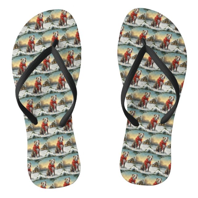 Chanclas Perro Pitbull en Navidad con Nieve (Plantilla)