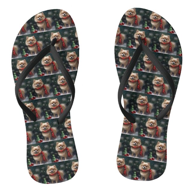 Chanclas Perro Pomerania en Navidad con Nieve (Plantilla)