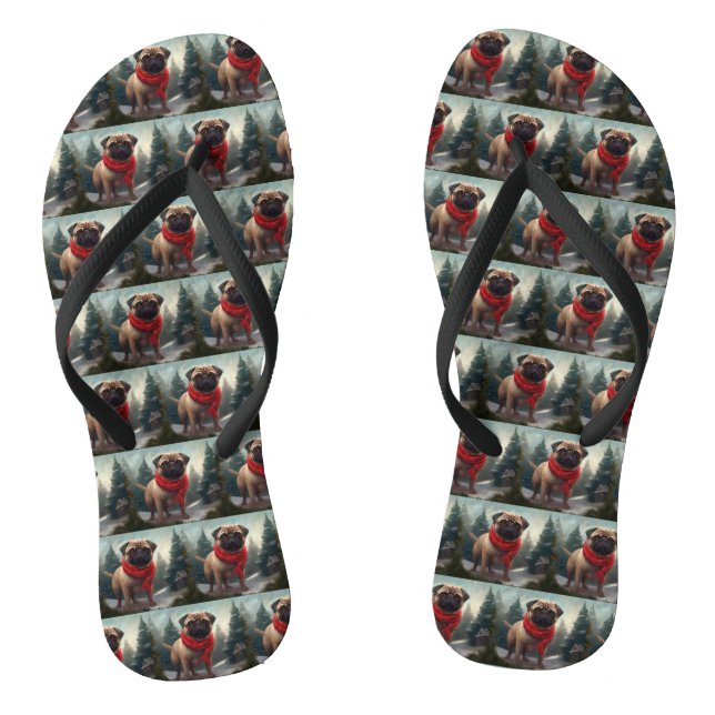 Chanclas Perro Pug en Navidad con Nieve (Plantilla)