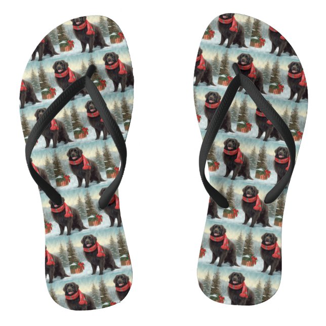 Chanclas Perro Terranova en Navidad con Nieve (Plantilla)