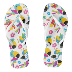 Chanclas Perros coloridos, loros tropicales, aves, flores