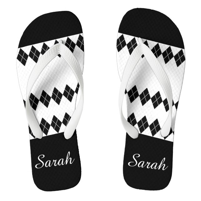 Chanclas Personalizado blanco negro de diamantes (Plantilla)