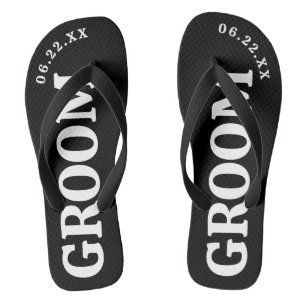Chanclas Personalizado blanco y negro Boda Groom Flip Flops