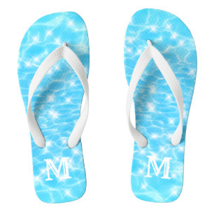 Chanclas Personalizado de ondas de agua azul Monograma inic