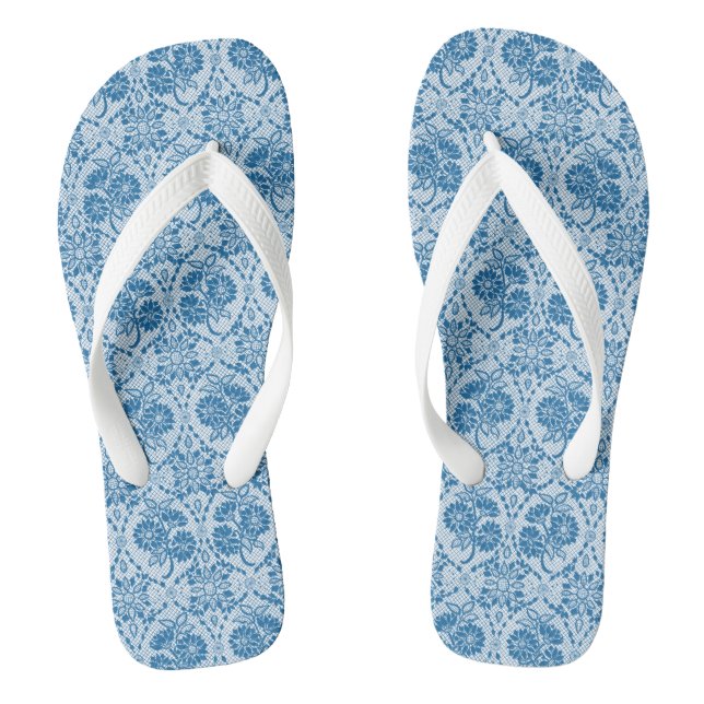 Chanclas Personalizado Indigo Azul Floral Faux Lace Pattern (Plantilla)