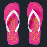 Chanclas Personalizado Naranja rosa caliente Boda de novia<br><div class="desc">¡Estas sandalias son perfectas para la futura señora! Personalizar con la fecha de su boda y colores bodas.</div>