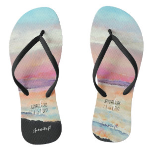 Chanclas Personalizado Pintado Pastel Beach Sunset Flip F