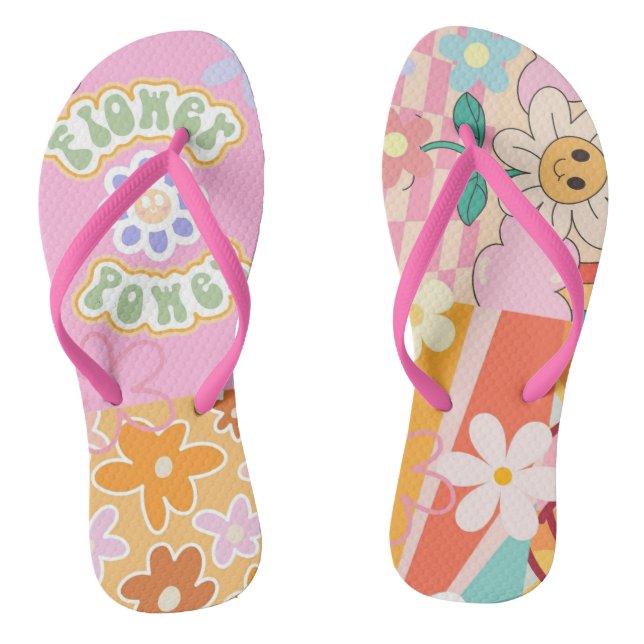Chanclas Personalizar Flower Power Beach Flip Flops de Retr (Plantilla)
