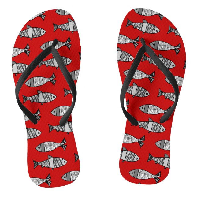 Chanclas Pescado retro moderno, rojo profundo y gris / gris (Plantilla)
