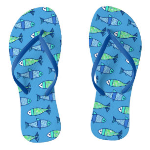 Chanclas Pescado retro moderno, turquesa y azul ceruleano