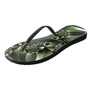 Chanclas Pétalos de Hoja de Bosque Verde Blanco