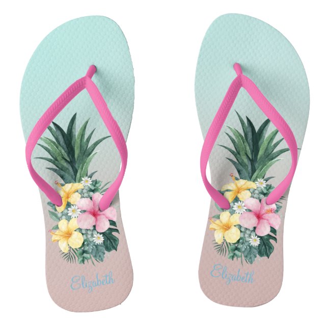 Chanclas Piña Con Flores Tropicales (Plantilla)