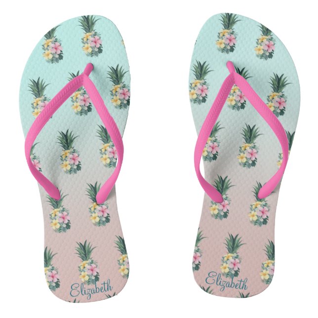 Chanclas Piñas Con Flores Tropicales (Plantilla)