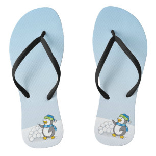 Chanclas Pingüino pequeño con bolas de nieve ondeando
