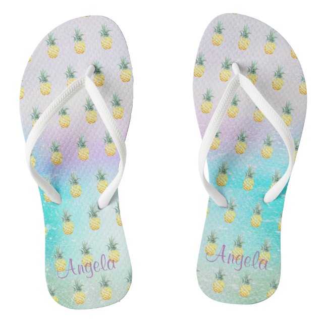 Chanclas Pintura Adorable de Piña con Efecto Ombre (Plantilla)