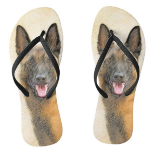 Chanclas Pintura belga malinois - Arte de perro original