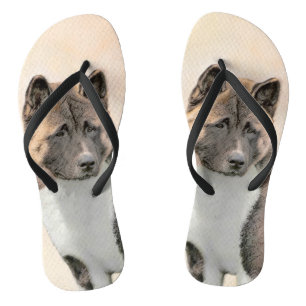 Chanclas Pintura de Akita - Arte de Perro Original.