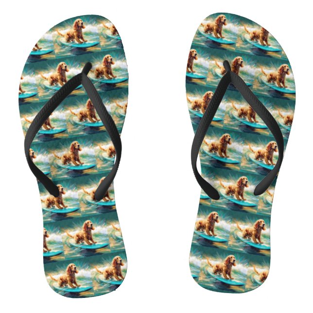 Chanclas Pintura de Cocker Spaniel haciendo surf en la play (Plantilla)