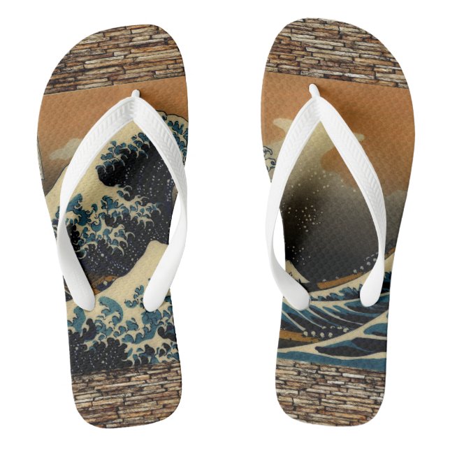 Chanclas Pintura de época de la gran ola de la playa del ma (Plantilla)