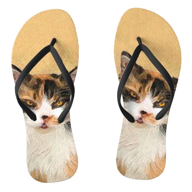 Chanclas Pintura de gato calico - Arte de gato original lin (Plantilla)