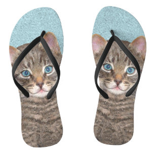 Chanclas Pintura de gatos en cuadros grises - Arte de gatos