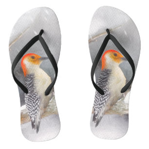 Chanclas Pintura de pájaro de madera roja