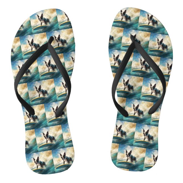 Chanclas Pintura de surf en la playa de Boston Terrier (Plantilla)