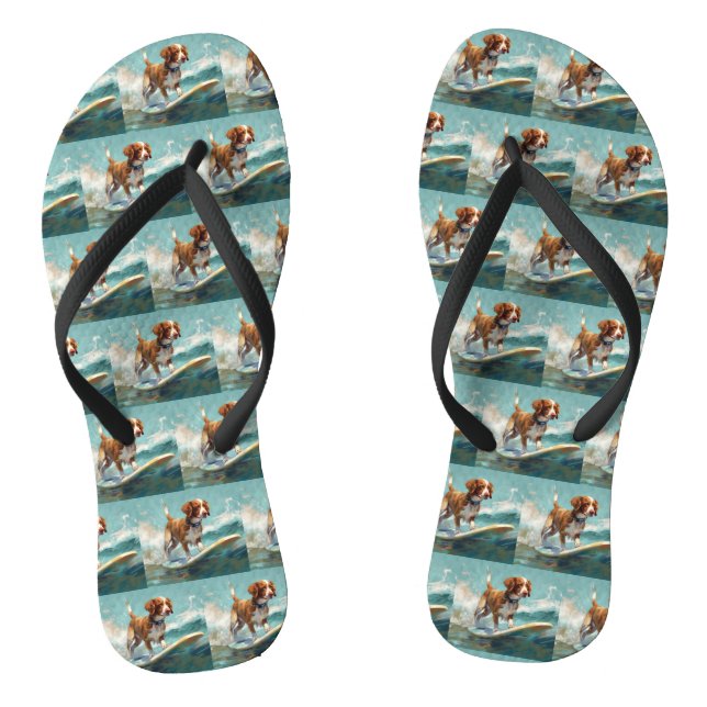 Chanclas Pintura de surf en la playa de Brittany Spaniel (Plantilla)