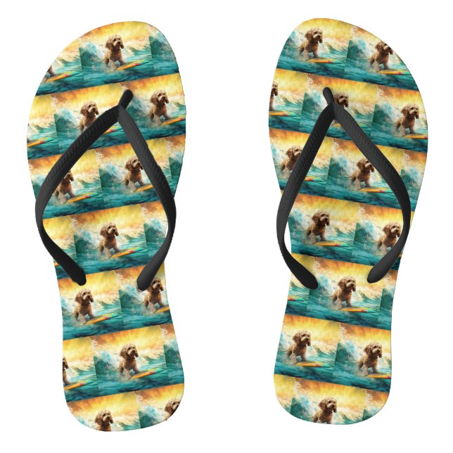 Chanclas Pintura de surf en la playa de Cockapoo  (Plantilla)