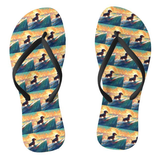 Chanclas Pintura de surf en la playa de Dachshund (Plantilla)