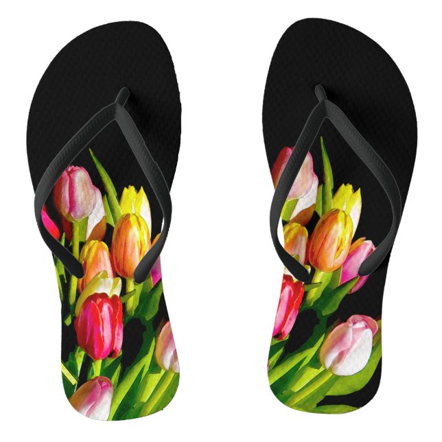 Chanclas Pintura de tulipán - Arte de flores original (Plantilla)