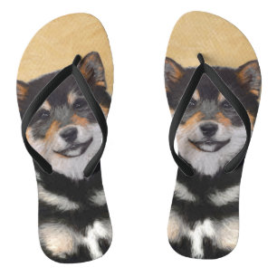 Chanclas Pintura Shiba Inu (Negro y Tan) - Arte de perro