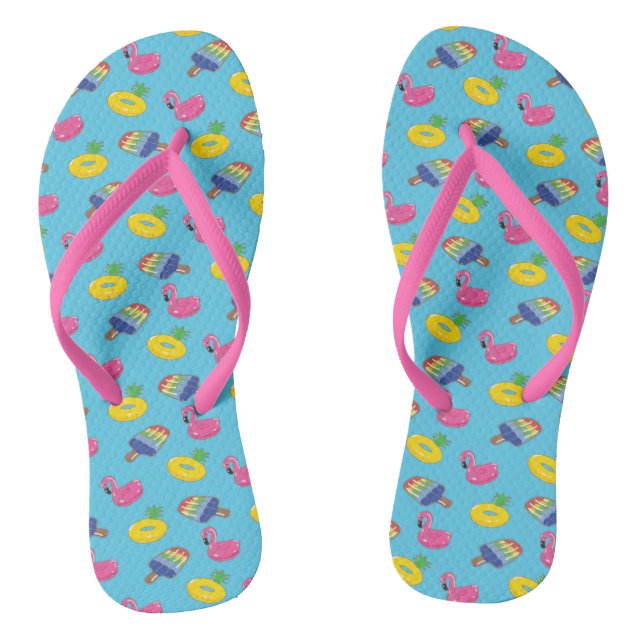 Chanclas Piscina flotante verano azul y rosa brillante con  (Plantilla)