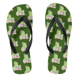 Chanclas Planta de cactus acuarela verde rosa
