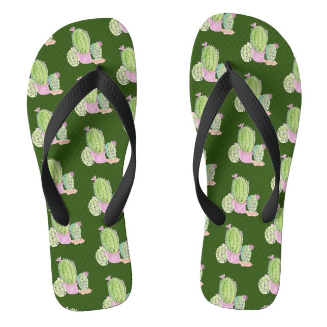 Chanclas Planta de cactus acuarela verde rosa (Plantilla)