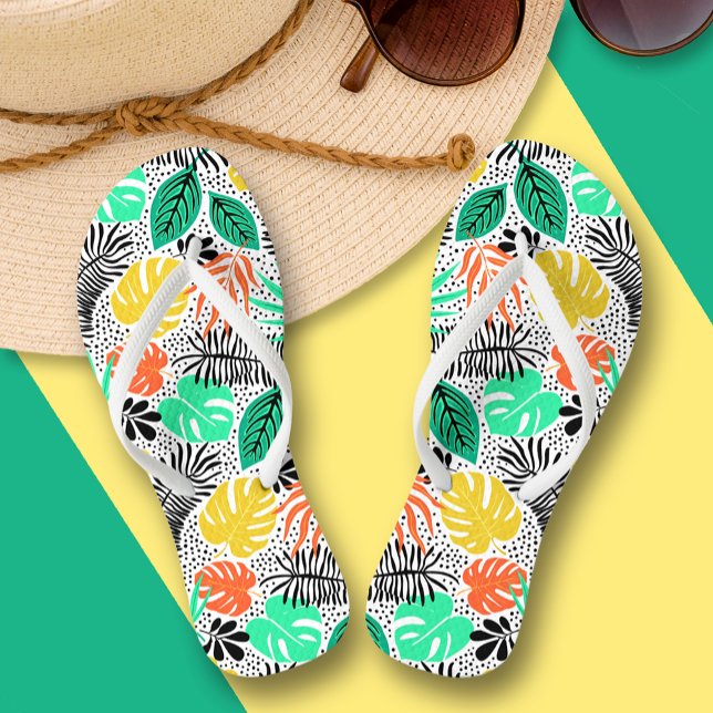 Chanclas Plantas y puntos coloridos (Colorful Plants and Dots Flip Flops)