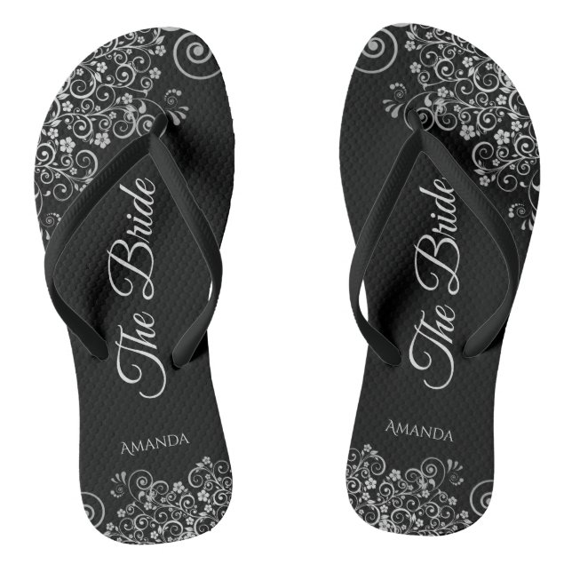 Chanclas Plata ardiente sobre negro Elegante El Boda de nov (Plantilla)