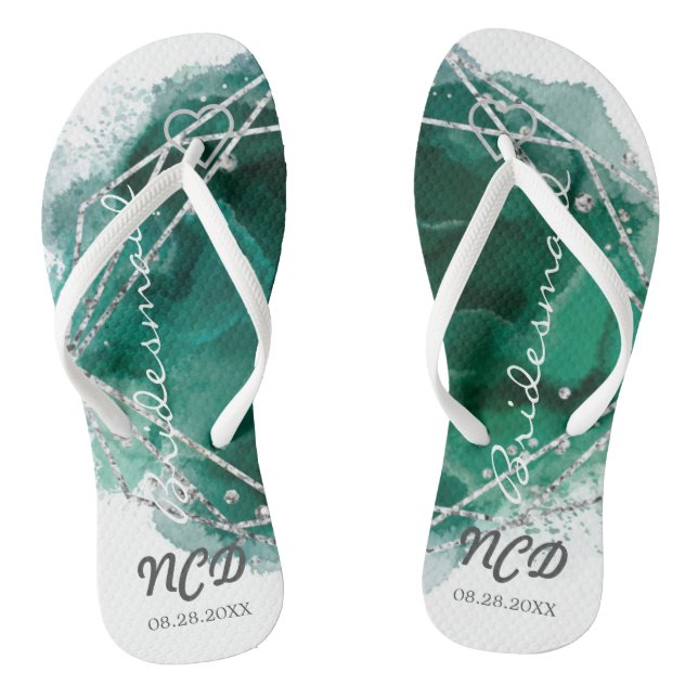 Chanclas Plata Verde Favor de la Novia Monograma Flip Flop (Plantilla)